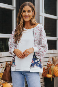 Floral Lantern Sleeve Round Neck Top