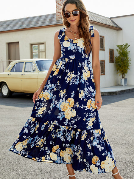 Floral Tie-Shoulder Sleeveless Dress